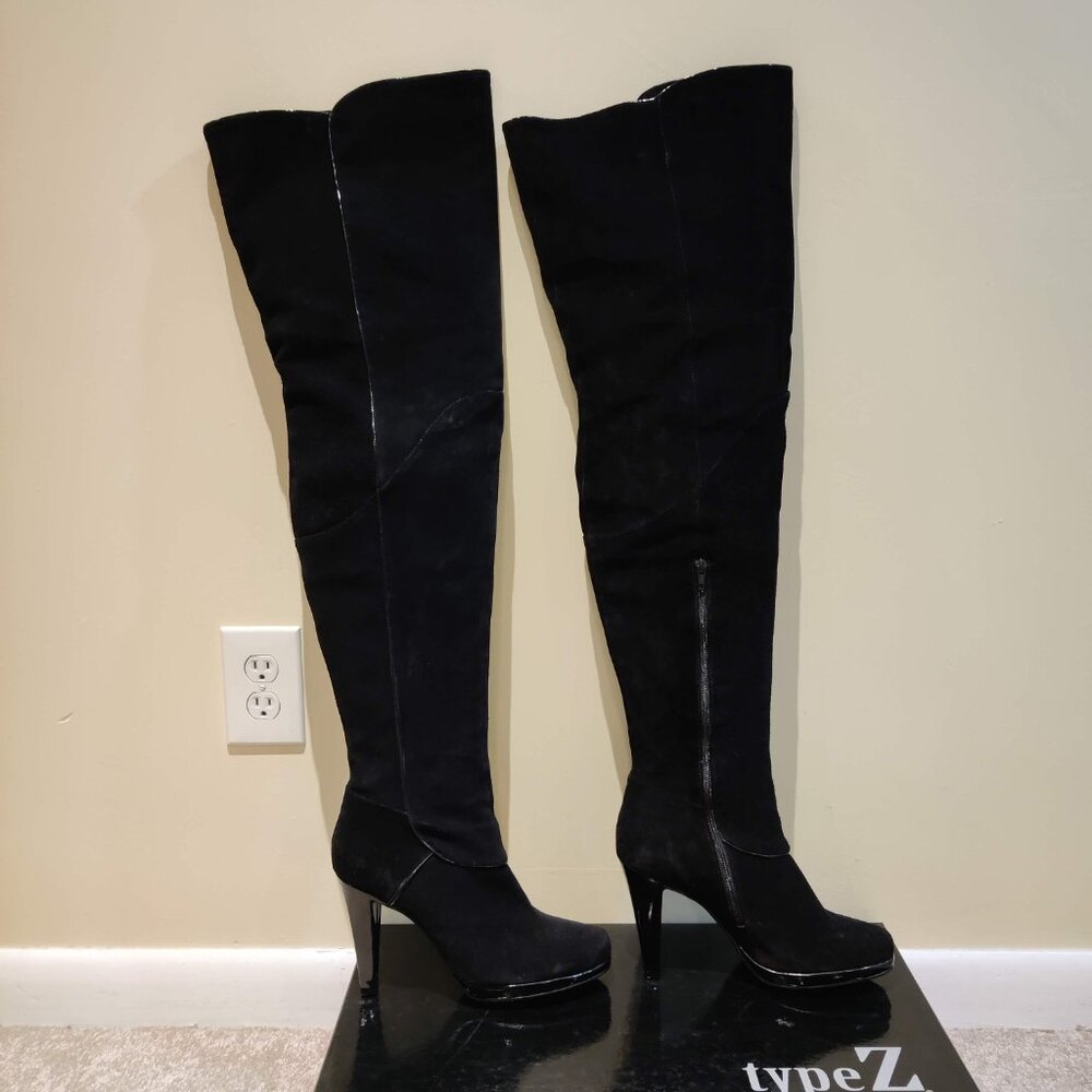 Type Z Black Suede Platform Thigh High Boots Size 11